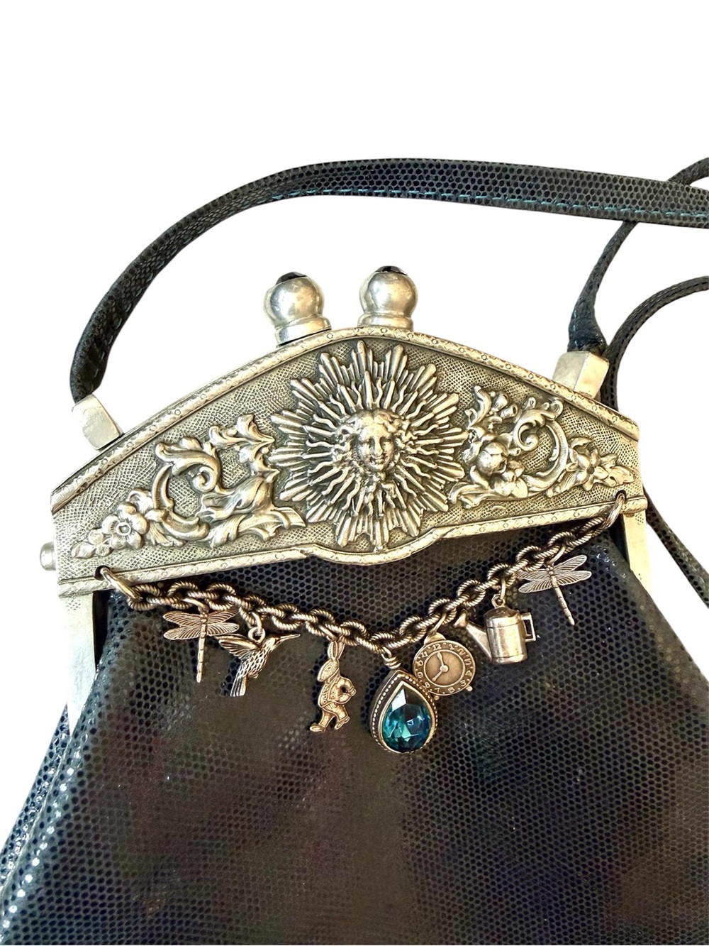 Moulin Rouge by James Culver Navy leather pewter jeweled crossbody shoulder blue - Picture 4 of 16